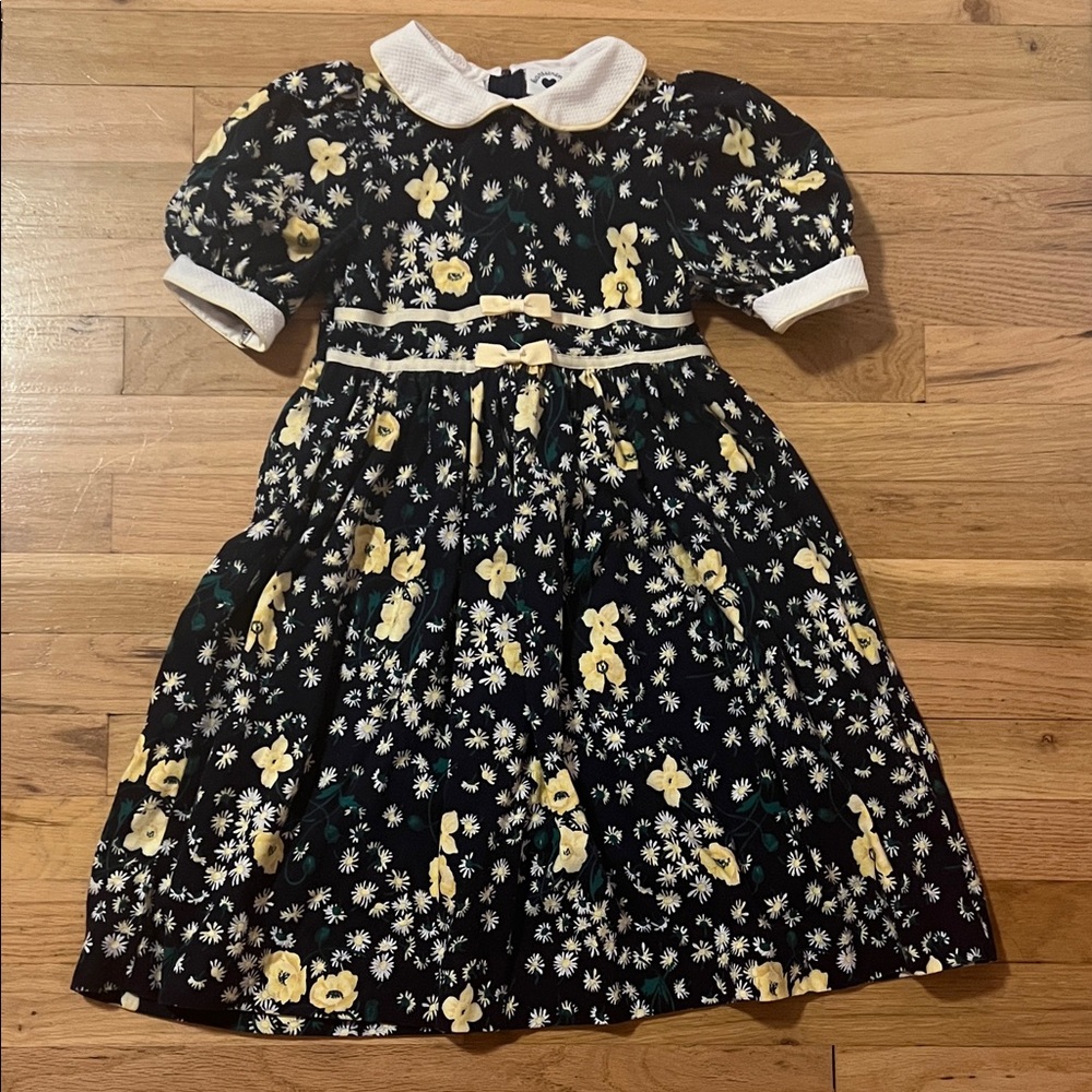 Hartstrings Navy and Yellow Floral Kids Dress